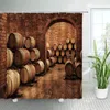 Shower Curtains Vintage Wine Cellar Set Retro Arch Road Wooden Barrel Pattern Modern Polyester Fabric Bathroom Decor With Hooks