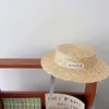 Sommar Big Brim Kids Straw Hat With Lable Children Panama Caps for Girs Boys Sun Hat 240319