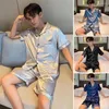 Ropa para la casa imitación de pijama de seda Pajama de verano para hombres con camisa de manga corta pantalones cortos de cintura elástica para hombres