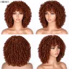 Peruker afro kinky lockiga peruker med lugg för svarta kvinnor syntetiska peruker naturligt hår brun blandad lila peruk cosplay lolita