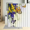 シャワーカーテンスプリングフラワーズバタフライカーテンデイジーローズオーキッド花植物の家の装飾スクリーンフック付き防水バスルーム