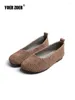 Casual skor kvinnors fårskinn vävt runda huvudet platt vintage retro sommar loafers hög kvalitet mjuk