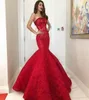 Red Lace Mermaid Prom Dresses Beaded Strapless Neck Evening Gowns Vestidos De Fiesta Sweep Train Formal Dress8078755