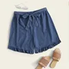 Plus Size Summer Loose Casual Short Elastic Tie Bowknot Wide Len Laceup Beach Kvinnlig stor shorts 5xl 6xl 7xl 240322