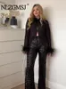 Женские брюки Nlzgmsj 2024, женские брюки с пайетками, сексуальные черные расклешенные брюки с высокой талией, элегантные брюки для уличной одежды