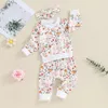 Set di abbigliamento Neonate 3 pezzi Abiti autunnali Manica lunga Maiale Stampa floreale Felpa Pantaloni Fascia per capelli Set Vestiti per bambini