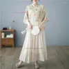 Etniska kläder 2024 Traditionell kinesisk vintage blus National Flower Print Förbättrad Qipao Oriental Retro Hanfu Tops Service