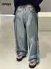 Dżinsy damskie Cirryy Women Wysoka pasa 2024 Stripe Button szeroko nogi dżinsowe spodnie uliczne odzież w stylu vintage splatane luźne spodnie