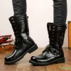 Laarzen mode mannen motorfiets laarzen schedel vechten leger mannen laarzen punk goth lederen heren schoenen high top casual boot botas hombre