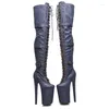 Sapatos de dança Leecabe 23cm/9 polegadas Navy Snake PU Upper Fashion Lady High Heel Platform Pole Boots