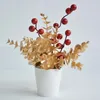 Fleurs décoratives simulées Ducalyptus Fruits rouges et plantes dorées salle de bonsaï de noël petite décoration de bureau en pot