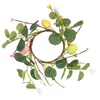 Decorative Flowers Mini Easter Wreath Candle Ring Silk Cloth Artificial Leaves Plastic Iron Wire Party Home Decor