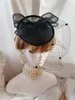 Berretti Berretto da sera con fiocco in rete nera Berretto da sera per donna Cosplay vittoriano Cappelli medievali Chapeau floreale per ragazze vintage Boemia