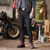 Herenjeans Straatmotorfiets Puur zwart Eenvoudig Klassiek Veelzijdig Casual Mode Stretch Slim Fit Skinny feestbroek