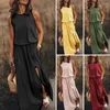 Vestidos casuais vestido de fenda amigável à pele não-irritação mulheres moda sundress maxi poliéster longo para estudante