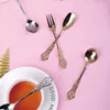 Geschirrsets 5pcs 304 Edelstahl kleiner Gold Tee -Set Vintage Style Dessert Nachmittag Creme Messer Kuchengabel Ice Scoop