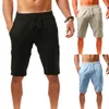 Shorts masculinos 2024 algodão calças de linho masculino verão respirável cor sólida calças curtas fitness streetwear M-3xl