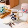 Tasses Ins dessin animé damier treillis Animal tasse en céramique avec couvercle tasse café étudiant enfants petit déjeuner japonais