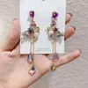 Dangle Earrings Korea 2024 Colourful Crystal Butterfly For Women Long Chain Tassel Temperament Flowers Drop Pendant Earring