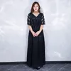 Abiti da festa Paillettes nere A-Line da sera con scollo a V Mezza manica in pizzo Abito da donna alla caviglia Semplice Plus Size Abiti formali D410