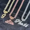 Necklaces Iced Out Lips Hook Women Custom Name Necklace Baguette Chain CZ Rose Gold Lips Design Clasp Personalized Name Initial Necklace