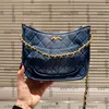 Luxury Designer Washed Blue Denim Hobo Shoulder Bags Gold Metal Hardware Matelasse Chain Crossbody Handbags Thick Chain Hand Underarm Vanity Pouch 22x16CM