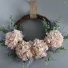 Couronne d'hortensia en tissu de fleurs décoratives, fausse couronne d'hortensia faite à la main, pour porte de café, ornement de Festival de mariage