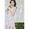 Vestidos de fiesta VIMLY Fairycore púrpura floral para mujeres 2024 francés elegante manga corta señoras dulce impreso gasa vestido de verano