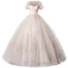 Champagne Main Wedding Dress Bridal Fairy 2024 Ny fransk super glittrande stor storlek Höst/sommar kortärmare täcker tjocka armar