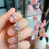 Sets Vintage Square Pink Diamond Cubic Zircon Earrings Bracelet Ring Jewelry Sets for Women Encanto Wedding Accessories Wife Gift