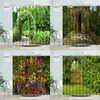 Shower Curtains Arched Garden Scenery Curtain Green Plants Flowers Vine Forest Trees Landscape Bathroom Decor With Hook Waterproof Screen