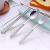 3Pcs/set Camping Tableware Set Reusable Travel Cutlery Set Stainless Steel Spoon Fork Chopsticks Portable Case with Gift Box