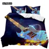 Conjunto de roupas de cama Tampa de edredão de guitarra Conjunto de times de música Twin Music Hip Hop Hippie Quilt Blue Polyster for Teen