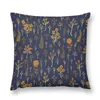 Kudde Navy Blue Mustard Yellow Floral Pattern Throw Sofa S Custom Decorative