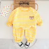 Clothing Sets Baby Casual Sportswear Spring Boys Sweatshirt Pant 2pcs/ Set 2024 Cartoon Striped Bear Suit