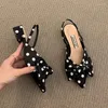 Robe chaussures été femmes pompes mode peu profond bowknot slingbacks noir et blanc plaid pois talons sandales basses sandales