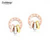 Boucles d'oreilles ZooMango cercle tendance chiffres romains pour femmes acier inoxydable couleur or Rose femme ZE17091
