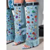 Boots Fashion Runway Blue Denim Crystal Thin Think Knee High Boots Stilettos Peep Toe Women Women Shoes Color Rhinestons Boots Botas