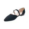 Lägenheter Kvinnor Flats Poined Toe Black Velvet Leather Flat Heel Shoes For Women 2022 Spring Summer New Sole Trevlig kvalitet bekväm