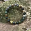 Pärlstav bijoux mode nouveau armband en agate indienne 8mm plack ou tete de bouddha sex caracteres mantra pierre vulkan bijouts br otgjf