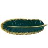 Borstels keramische schotel opslaglade met glod rim groen blad glod veer veer sieraden make -up borstel opslag decoratieve sushi plaat