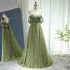 Dryers Sharon Said Elegant Off Shoulder Sage Evening Dresses for Women Wedding Guest Beaded Arabic Long Formal Party Gown Ss314