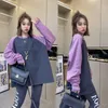 Womens Clothing Office Lady Simplicity Fashion Loose Spring Autumn Thin Oneck Long Sleeve Pullovers Solid Patchwork TShirts 240320