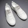 Chaussures décontractées Petit Blanc Pour Hommes Confortables En Cuir Véritable Sports De Plein Air Parc Marche