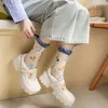 Women Socks 2024 Harajuku Retro Japanese Fashion Vintage Long Korean Style Floral Embroidery Kawaii Cute Ruffle