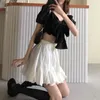 Deeptown Kawaii Ruffles Mini saia Mulheres estilo coreano White High Way Aline Patchwork Laceup fofo shorts plissados verão 240326