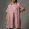 Casual Dresses Summer Shirt Dress Stand Collar Loose Single Breasted Raglan Sleeve With Pocket Women Tunic korta kläder