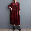 Casual Dresses 2024 Arrival Stand Collar Print Buckle Velvet Vintage Chinese Style Spring Dress Street Fashion Women Autumn