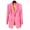 Damespakken Hoge Kwaliteit Lente Herfst Blazer 2024 In Bovenkleding Vrouwelijke Roze Silhouet Trechter Taille Een Knop Halflange Lengte