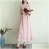 Roupas étnicas 2023 Chinês Algodão Linho Estilo Retro Vestido Mulheres Verão Colar Longo Arte Impd Qipao Drop Delivery Vestuário Dhxjt